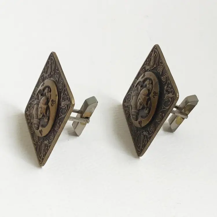 A.P. & Cie Albert Parent King Arthur Knight Soldier Brass Tone Cufflinks France