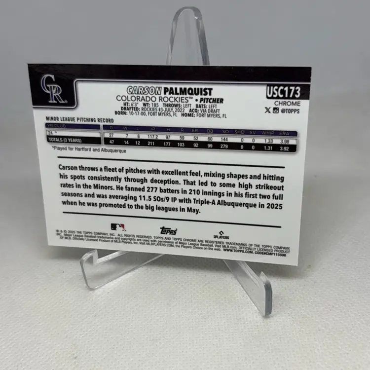 2025 Topps Chrome Update Carson Palmquist Aqua Wave Refractor 83/199 #USC173 RC