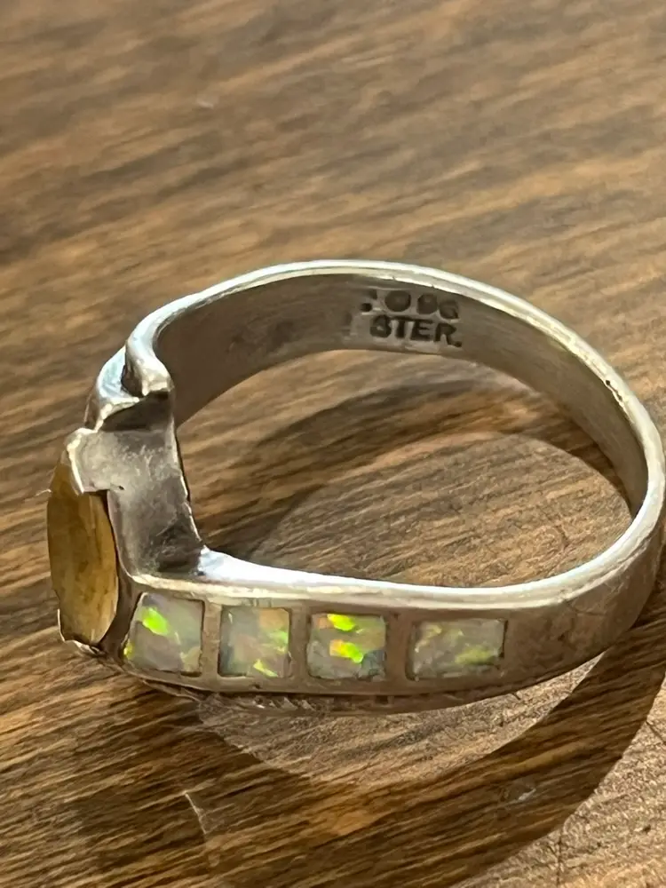 Vintage Sterling Silver Citrine Opal Inlay Ring 5.75 Signed 96