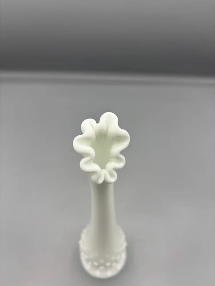 White Fenton hobnail milk glass Swung bud vase
