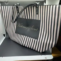 09 - VS Black & White Stripe Faux Leather Tote