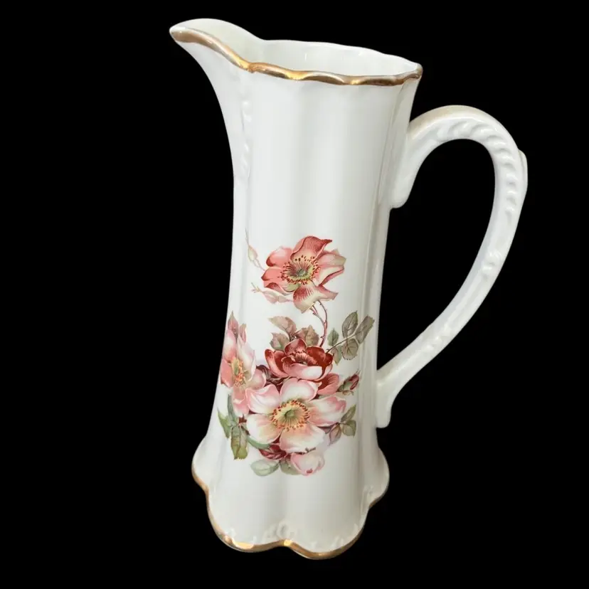 Antique 10.5"  Tall Gerold Porzellan West Germany Vase Pitcher Flowers  Tettau Bavaria