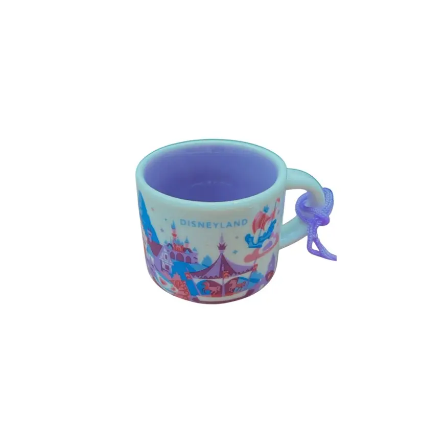 Mini Demitasse Coffee Mug Ornament Starbucks Disneyland Park Magic Castle You Are Here CollectionCollectible Demitasse Princess CastleSleeping Beauty Castle, King Arthur's Carousel, and "it's a small world”