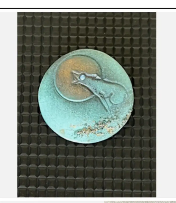 Artisan Brooch Pin Wolf Howling Moon Signed