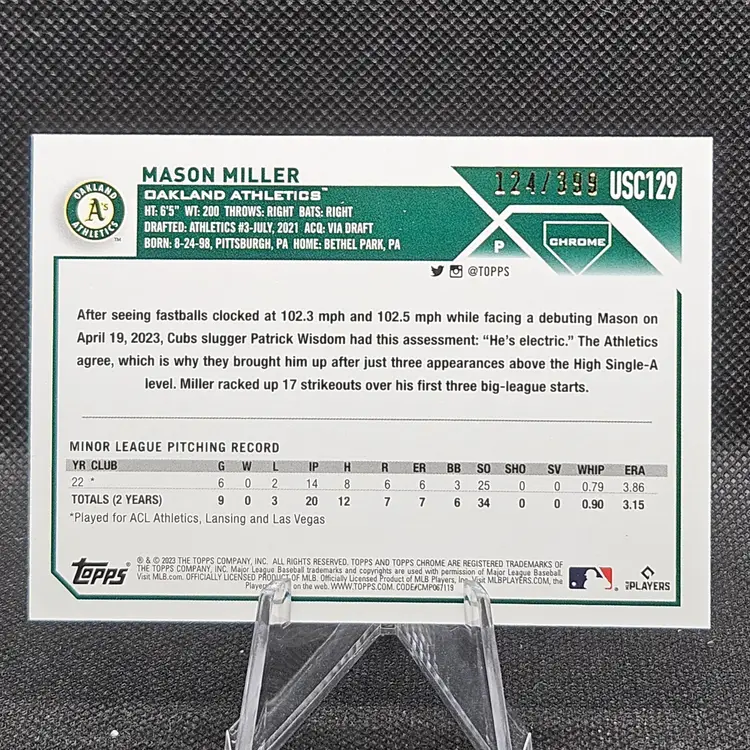 2023 Topps Chrome Update Mason Miller RC Magenta Refractor /399 #USC129 Oakland Athletics