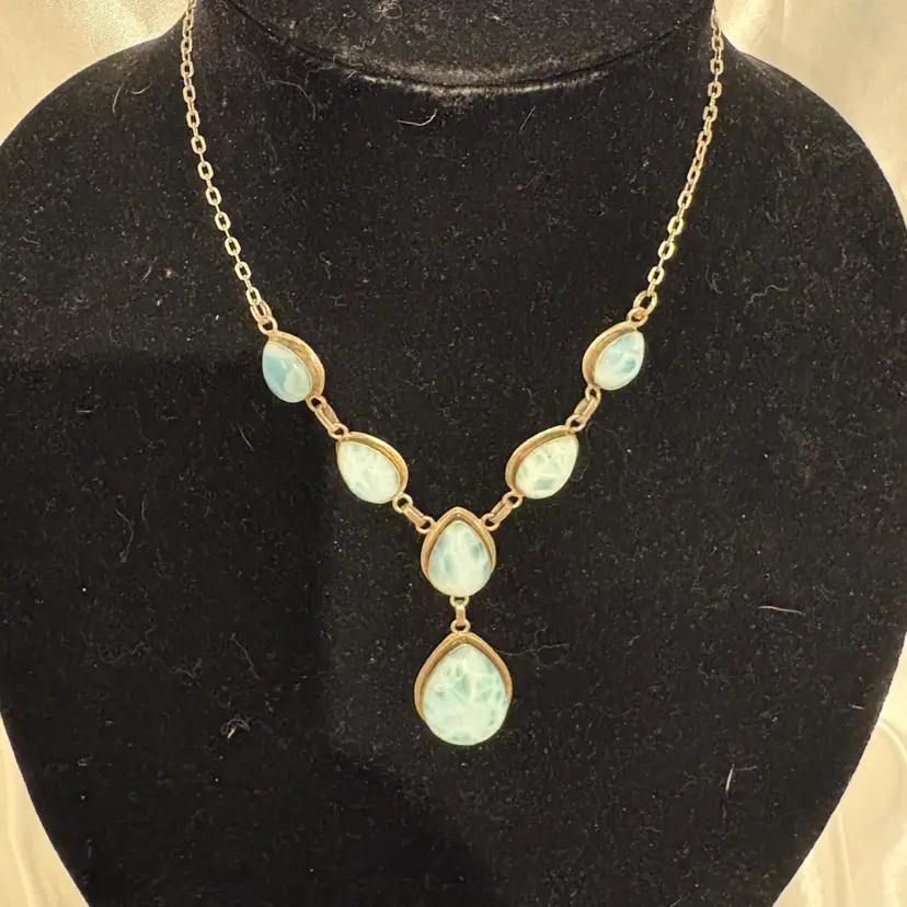 Beautiful Larimar & 925 Silver Necklace 925 16” long