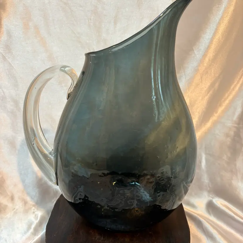 Blenko Charcoal Gray Glass Hand blown pitcher