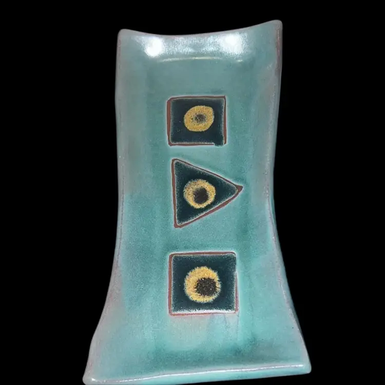 Handmade Red Clay Pottery Art Deco Trinket Plate   8”