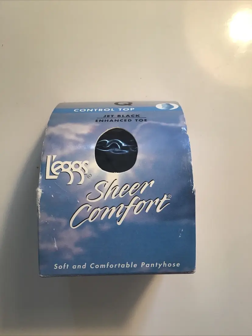 Vtg L’eggs Sheer Comfort Control Top Enhanced Toe Size Q Jet Black Nylon Hose