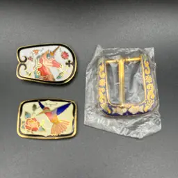 Cloisonne Belt Buckle Hummingbird Unicorn Koi Fish Flowers Set of 3 Buckles ONLY