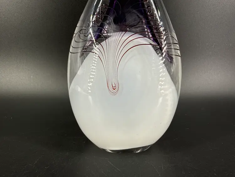 Signed Adam Jablonski Purple White Swirled 8.5" Teardrop Paperweight
