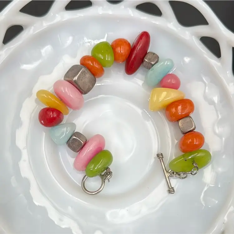 Vintage Multicolored Pebble Bead Bracelet