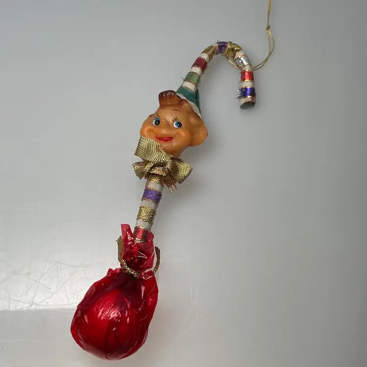Delta Japan Elf Pixie Sprite Candy Cane Lollipop Christmas Ornament Kitsch 1950s Vintage 7.5"
