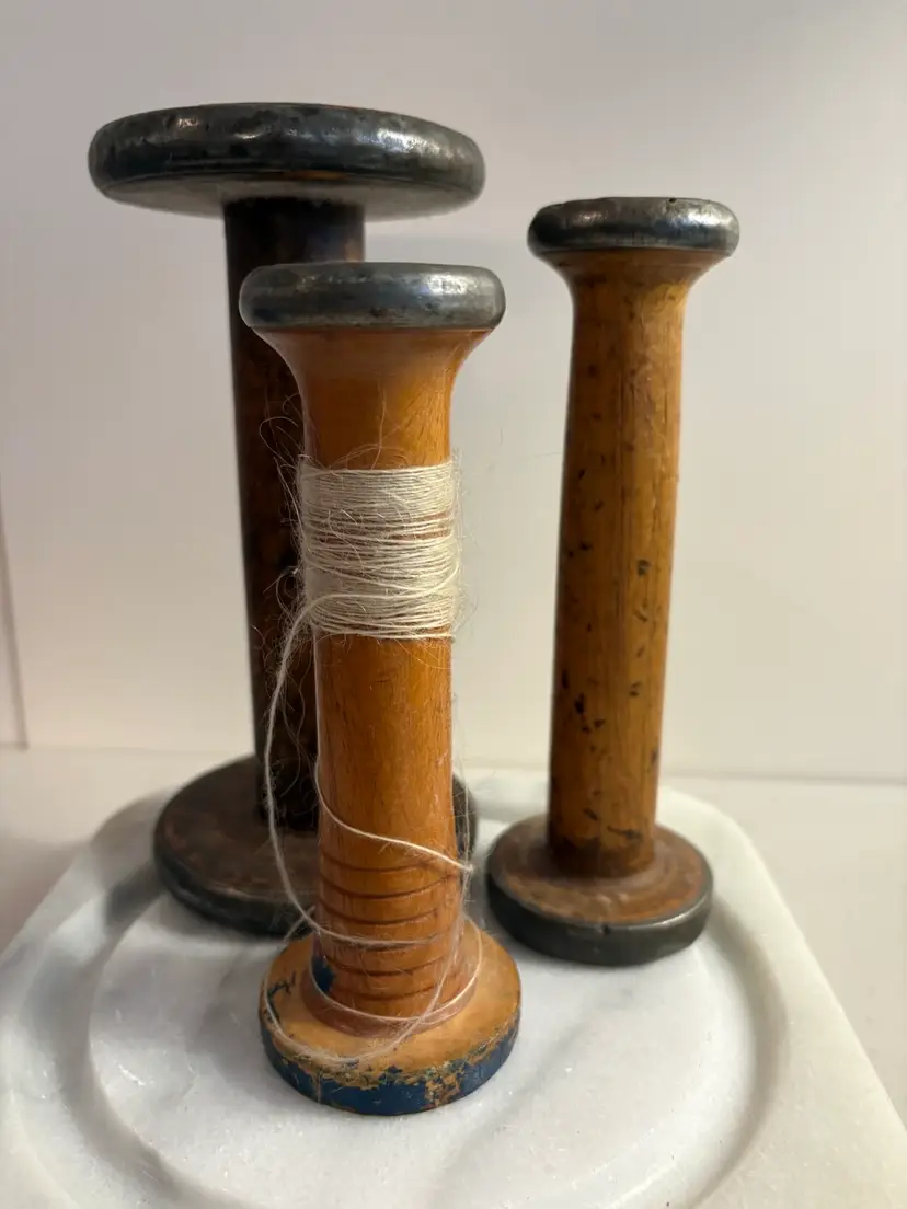 Antique Late 19th Century Wood Spools Loom Bobbins - Set of 3