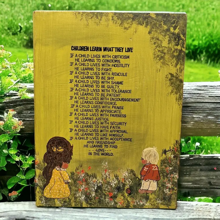 Children Learn What They Live Artwork by Barb J Davis 1971 Wall Picture