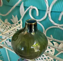 Mid-Century Modern Olive Green Drip Glaze Bud Vase, 1960s Studio Pottery