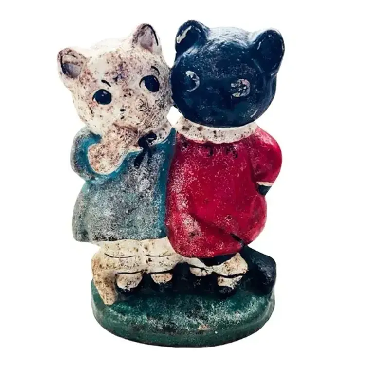 Antique Twin Cat Kittens Cast Iron Doorstop