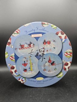 Vintage Oneida Frosty Feathers Stoneware Salad Dessert Plates Set Of 4