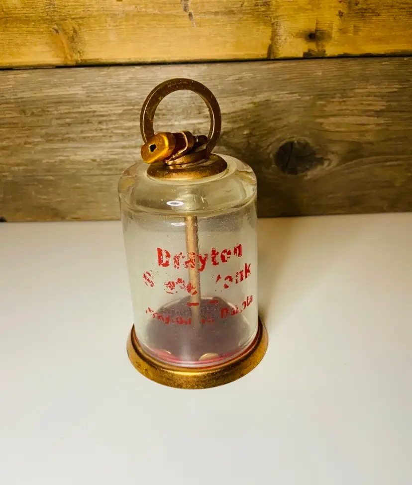 Vintage Souvenir Glass Cylinder Bank Drayton State Bank Retro Industrial Americana