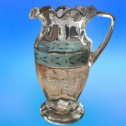 Vintage Enamel Hand Painted Ruffled Lemonade/ Water Pitcher