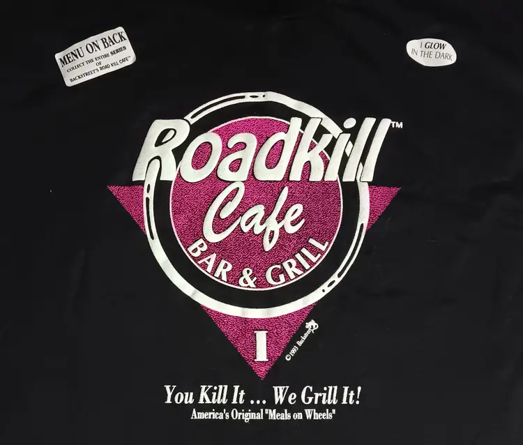 vintage Roadkill Cafe Glow in the Dark t-shirt NEW nwt funny food humor