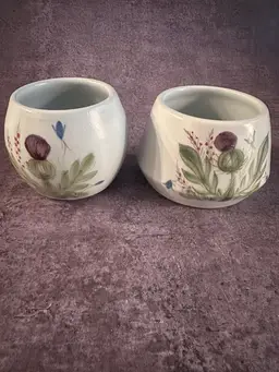 2 Buchan Thistle Stoneware Small Pots Floral Scotland