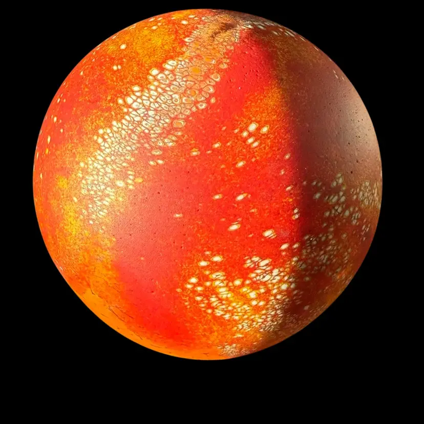 Red Planet Smooth Matte Finish Clear Glass Core Paperweight Signed David? 2014 3”