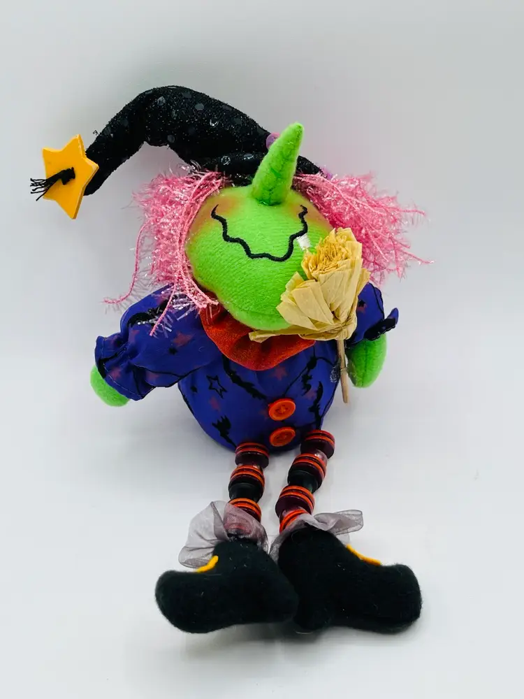 Set of 2 Halloween Shelf Sitters Witch Mummy Dangle Legs