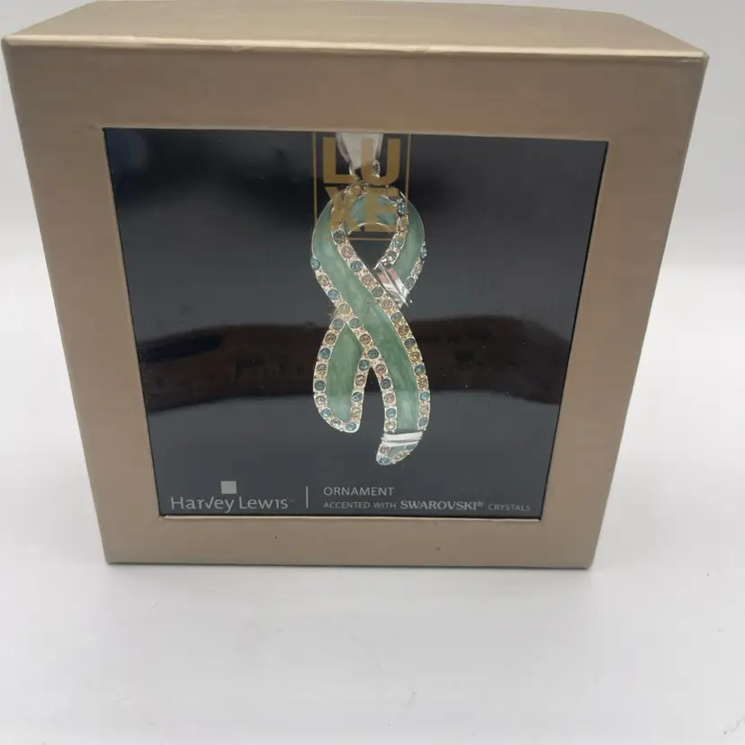 Swarovski Crystal Harvey Lewis Blue Enamel Ribbon Ornament American Red Cross
