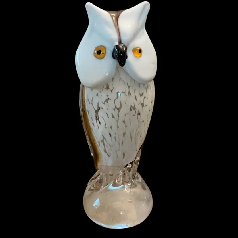 Heavy-Art Glass Hand Blown Owl Figurine/Paperweight w/Glass Eyes 9”x 3.5”