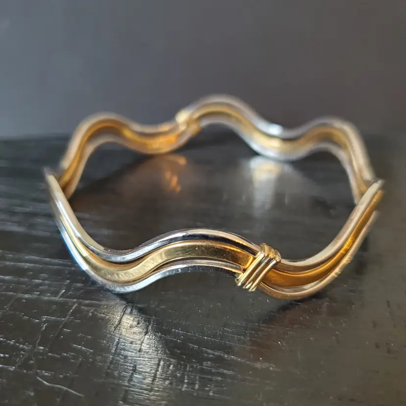 Avon Gold Silver Tone Wavy Bangle Bracelet