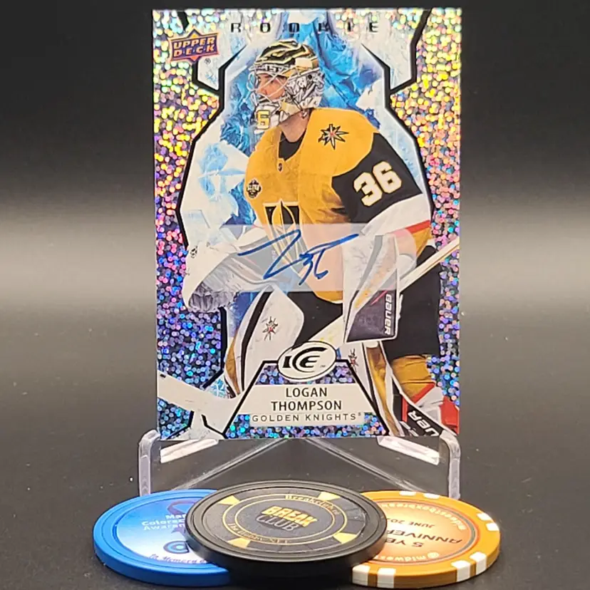 Logan Thompson Rookie Auto 2021-22 Upper Deck Ice White Snowflake Auto Parallel Card #131 - Vegas Golden Knights Hockey Card