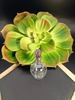 Rare Vintage Miniature Handblown Glass Bottle with Purple Glass threaded Stopper.