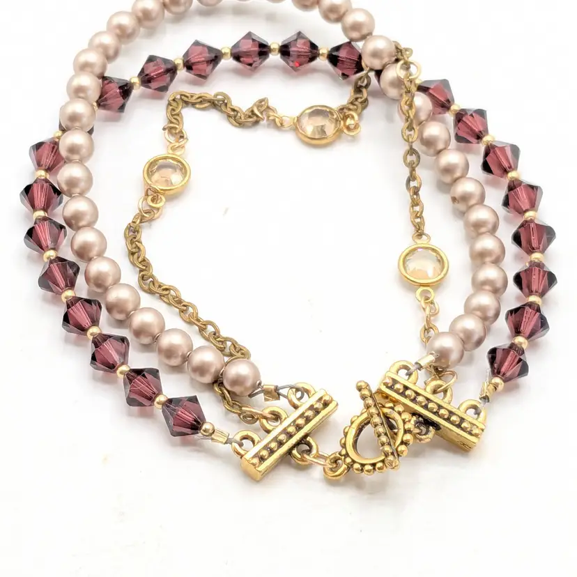 Gold Tone Three Strand Beaded Chain Toggle Bracelet