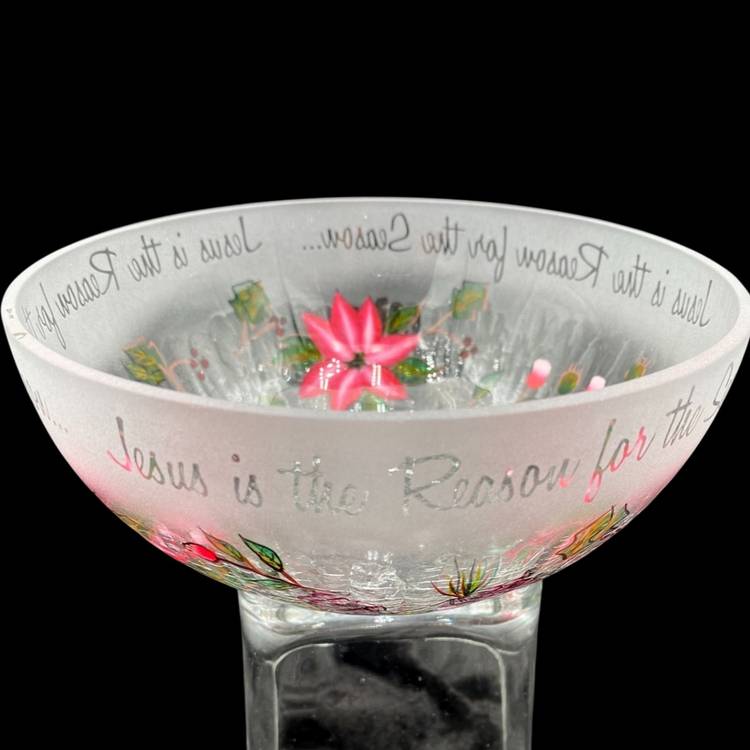 Perfectly Paisley "Jesus is the Reason for the Season" Poinsettia Crackle Bowl