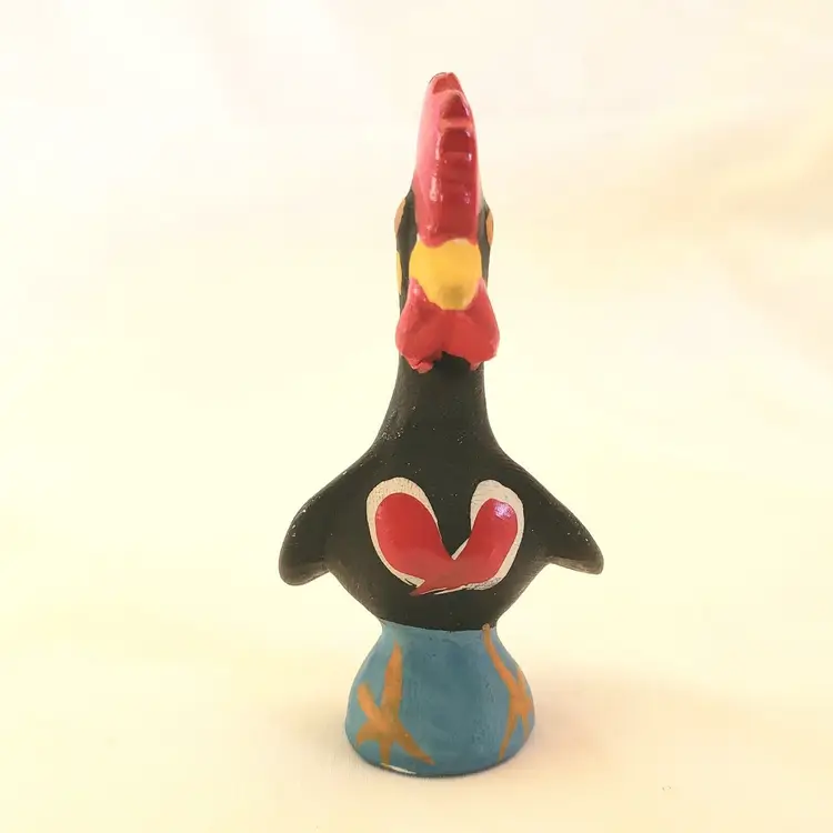 Folk Art Portuguese Rooster Ceramic Figurine Love Heart Handpainted 3" tall Vintage
