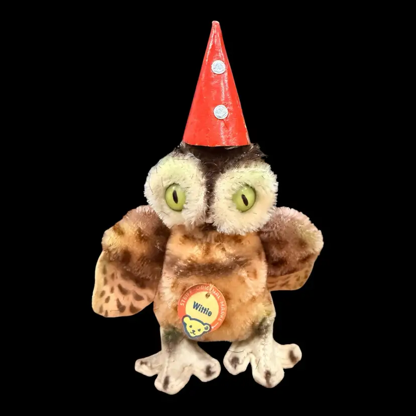 Original Steiff Mohair Wittie Owl Stuffed Animal Toy 4” Germany