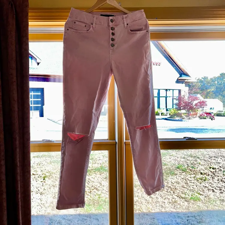 Boden Button Front Girlfriend Denim in Pink Hue Size 8 R
