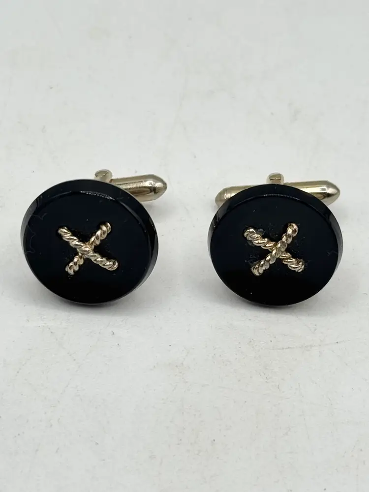 Vintage black button unisex cuff links cufflinks