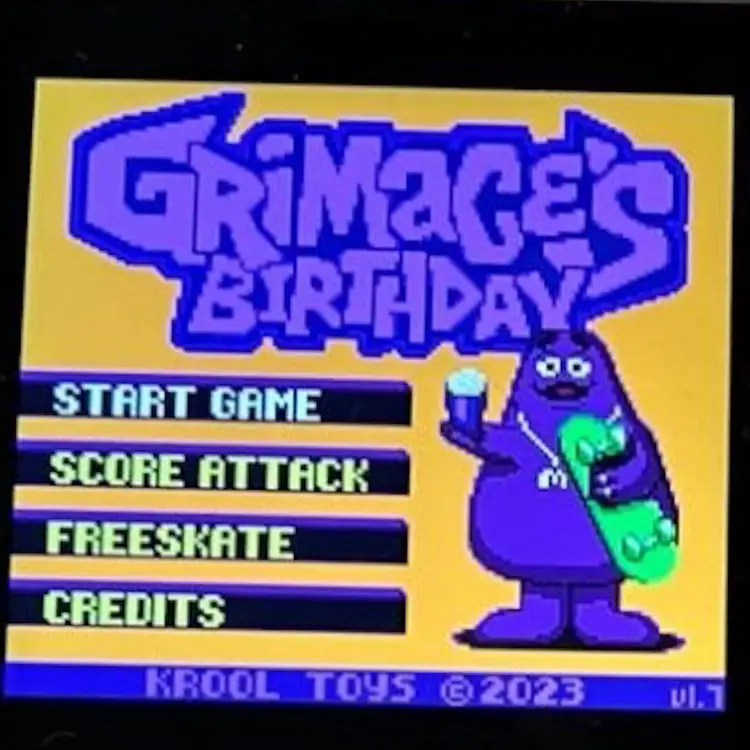 Grimace’s Birthday Gameboy Color Game- Select Color!