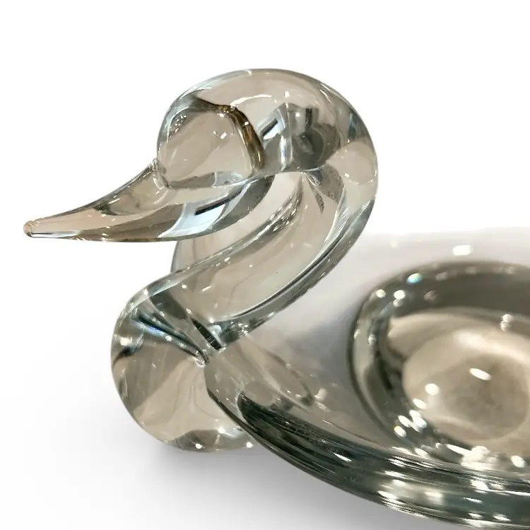 Vintage Hand-Blown Clear Glass Decorative Swan Candy or Nut Dish
