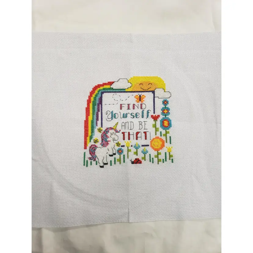 New "Find Yourself And Be That" Cross-stitched Piece With Embroidery Hoop
