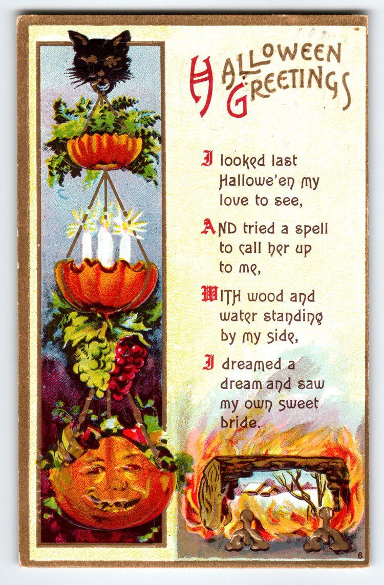 Vintage 1911 Halloween Greetings Postcard Black Cat Planter Florence Bamberger