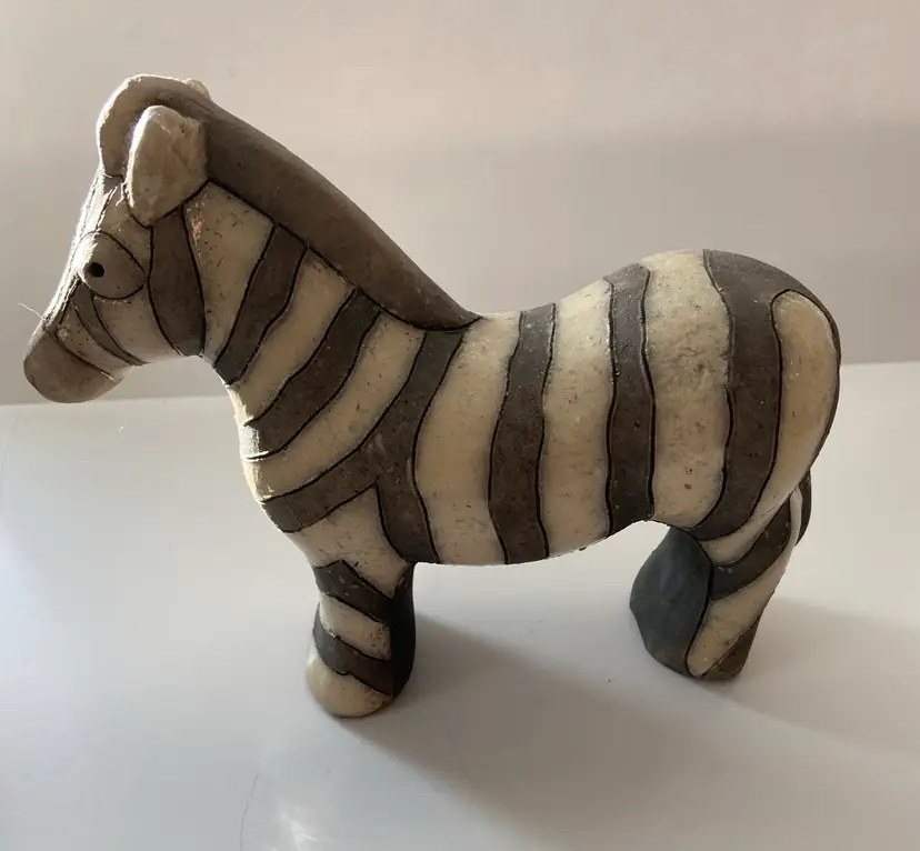 The Fénix Raku Pottery Zebra Figure Hand Made In South Africa 10” X 7” 