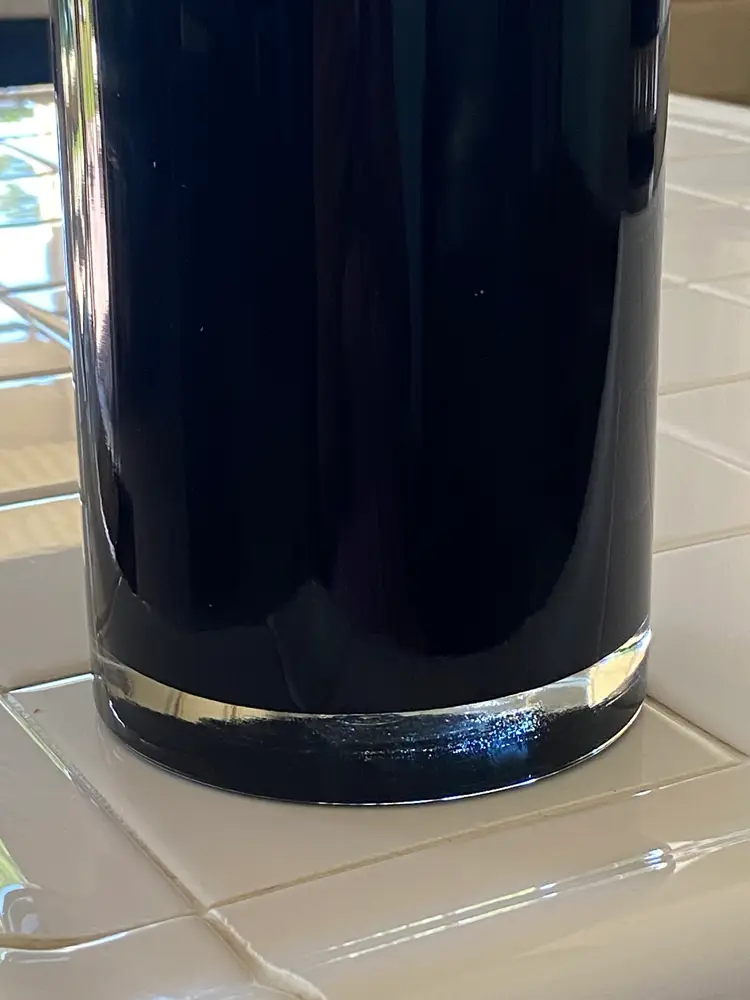 Large Black Cylindrical Glass Vase, 9.75" Tall, 4.5" Diameter