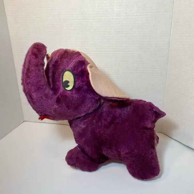 Vtg 12” Plush Carnival Prize Elephant Stuffed Animal Purple