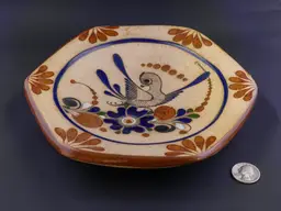 Vintage Tonala Pottery Decorative Plate, Hexagonal, Signed