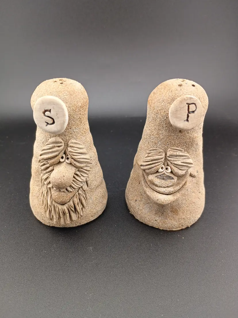 Ugly face studio pottery salt and pepper set