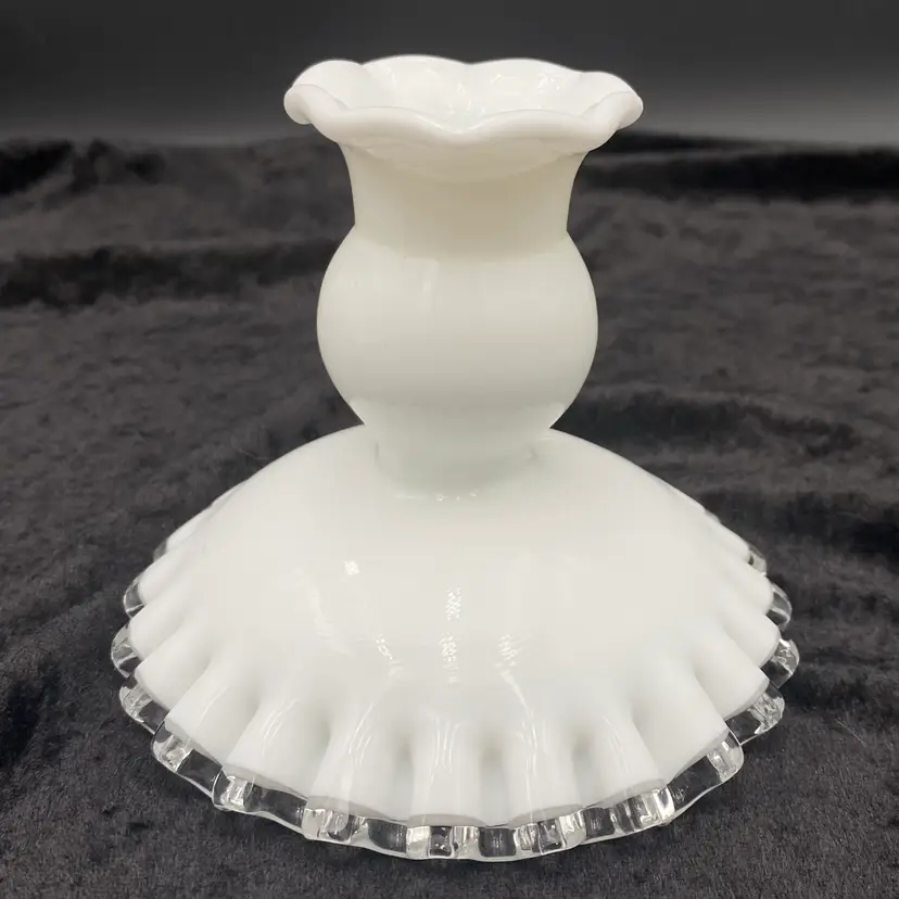 Vintage Fenton Silver Crest Single Light Candlestick, Large - 4" x 4.5"