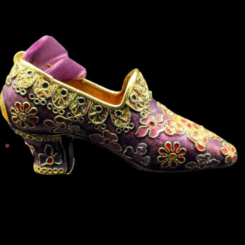 Cloisonné Collection Heel Ornament 4” X 2” Purple Floral Shoe